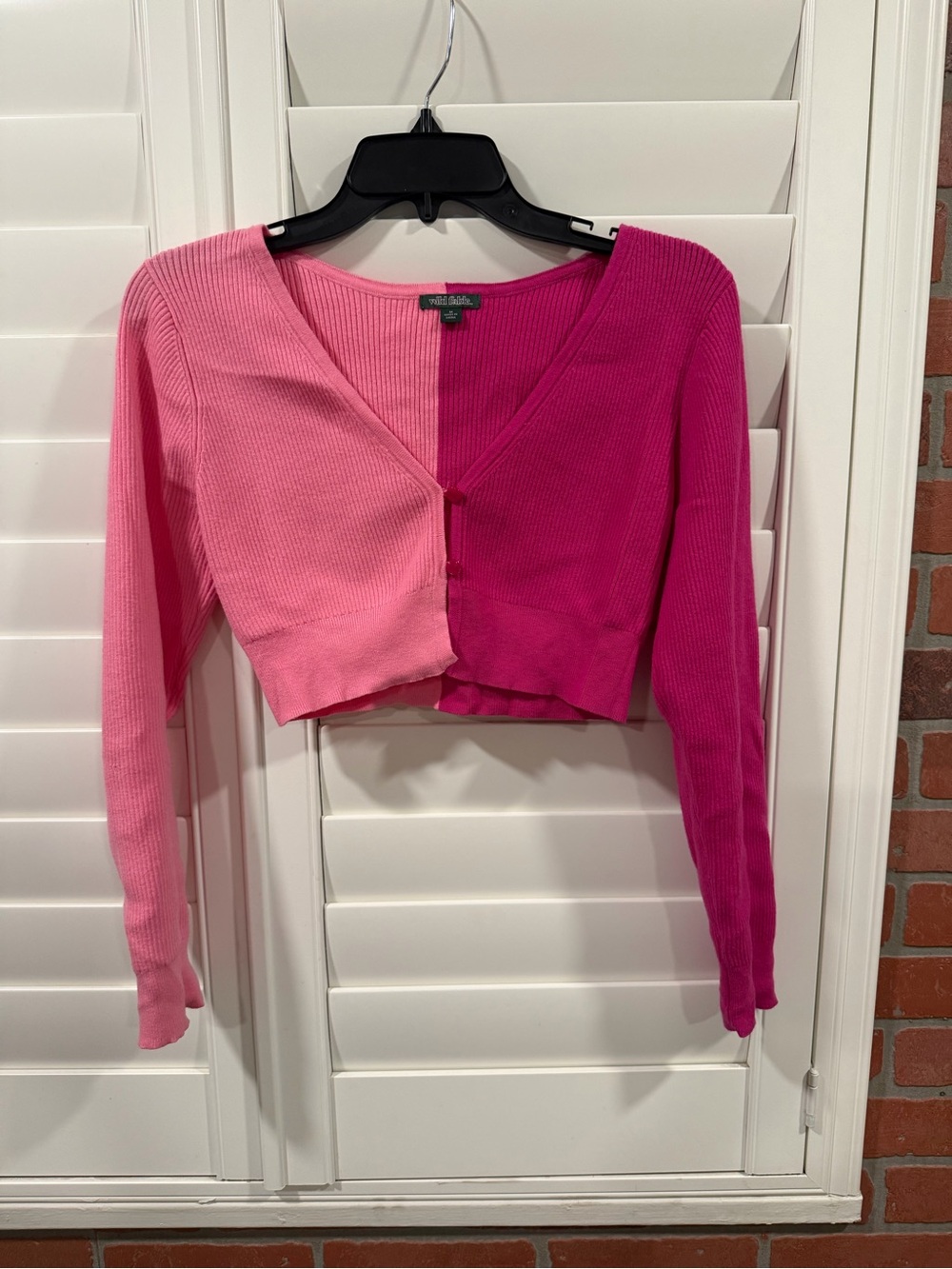 wild fable Two-Tone Pink Ribbed Cropped Cardigan
